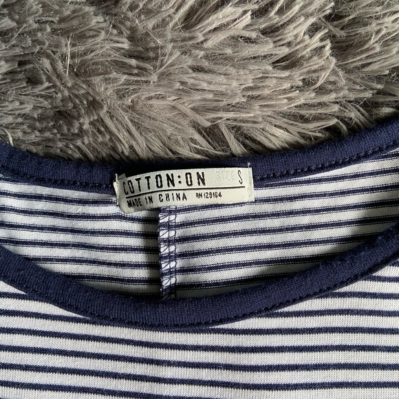 Off the Shoulder Navy Striped T-shirt Dress - Picture 2 of 3